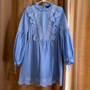 Aqua ruffled and embroidered dress